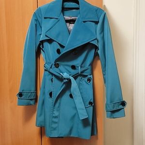Teal green trench coat